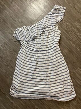 Old Navy Blue and White Striped One Shoulder Dress